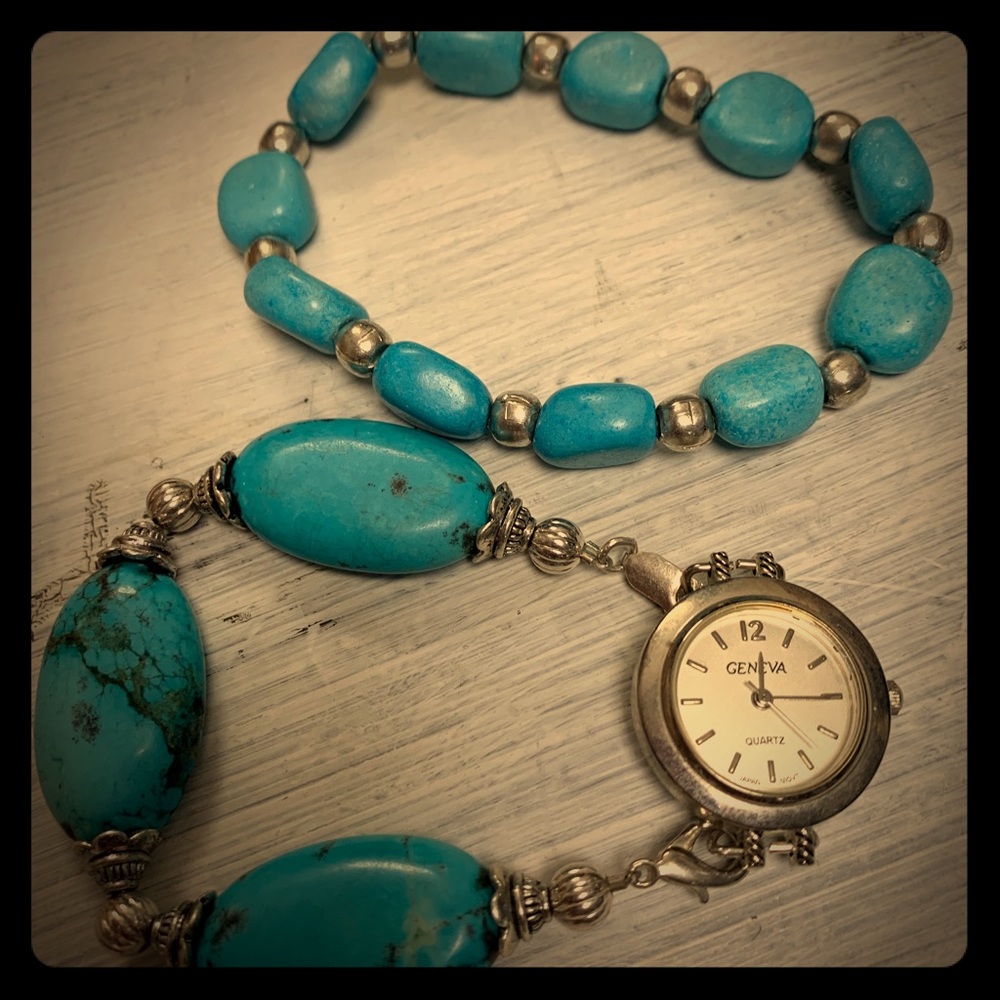 Geneva watch and turquoise bracelet